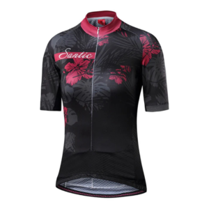 חולצת רכיבה נשים SANTIC TROPICAL FLOWER WOMEN JERSEY שחור