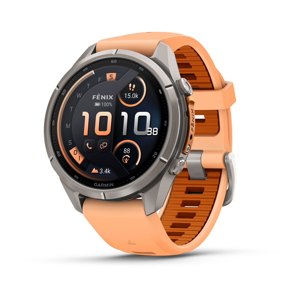 Garmin fēnix 9 Pro inReach 43 מ״מ – מבט חזית, ורוד כתום