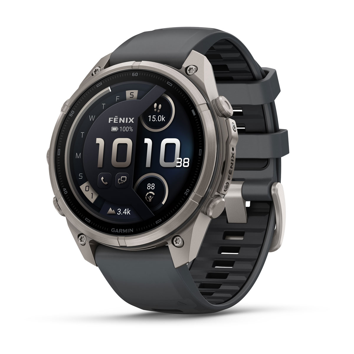 Garmin fēnix 9 Pro inReach 47 מ״מ – מבט חזית, גרפיט שחור