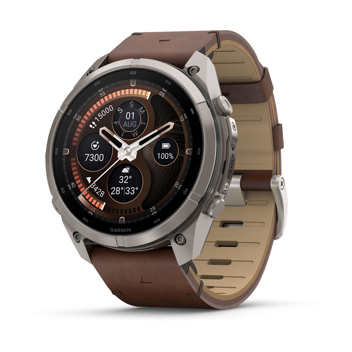 Garmin fēnix 9 Pro inReach 51 מ״מ – מבט חזית, עור חום